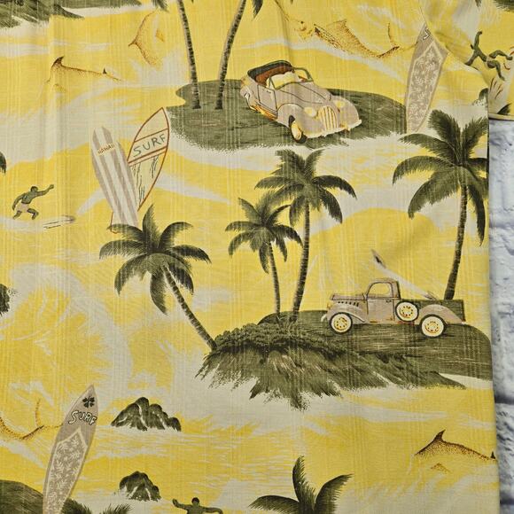 Bill Blass Silk Hawaiian Short Sleeve Button Shirt Vacation Surf Yellow sz Large - Picture 9 of 15